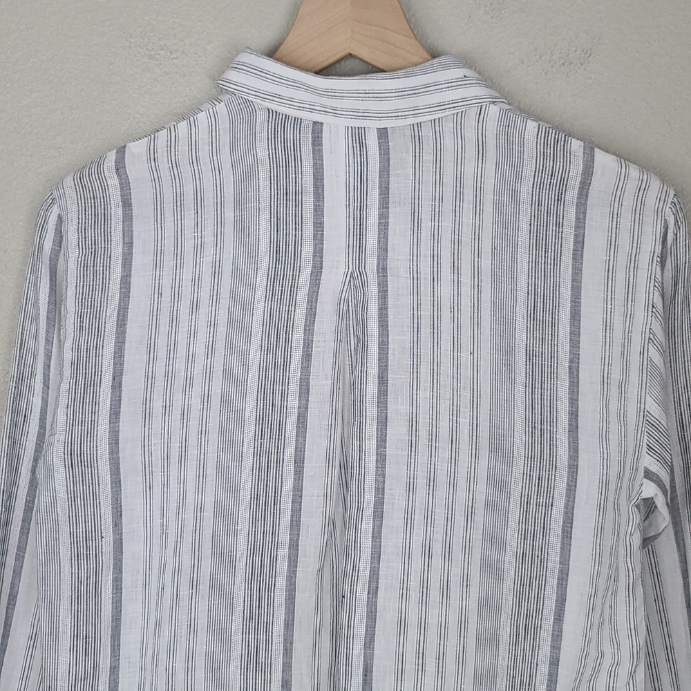 Lafayette 148 New York Striped Linen Button Down Shirt - Picture 8 of 11